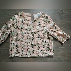 Embroidered Floral Pink Blouse with Mint Accents